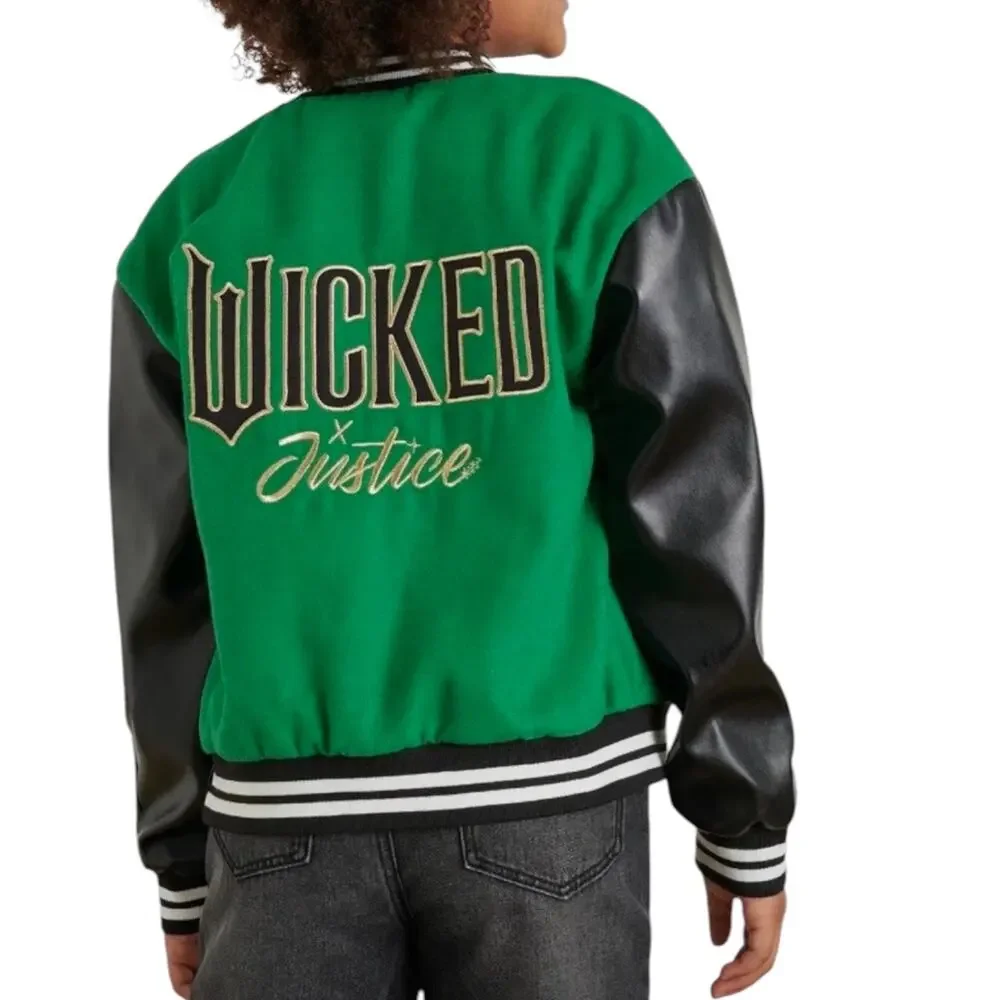 Wicked Bomber Jacket Girls M 10 Wizard Oz Justice Coat Elphaba Halloween Costume
